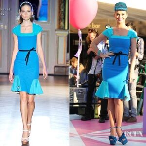 Blue and turquoise Roland Mouret virgin wool midi dress M, US 8 UK 12